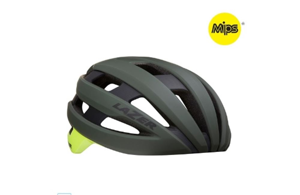 CASCO LAZER SPHERE MIPS VERDE OSCURO MATE- AMARILLO M